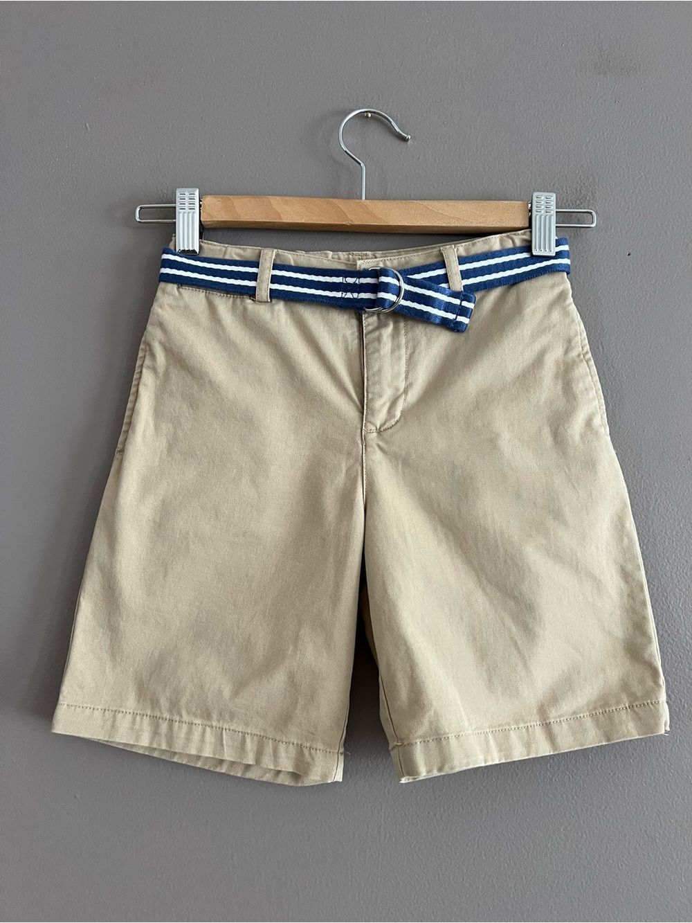 Polo Ralph Lauren Boys Tan Khaki Stretch Chino Shorts Size 7 Belted Preppy